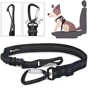 SlowTon Dog Car Seat Belt, Pet Seatbelt Clip Tether Puppy Safety Latch Bar Attachment Harness Leash Small Medium Large Dogs Adjustable Restraint Lockable Swivel Carabiner for Doggie Travel