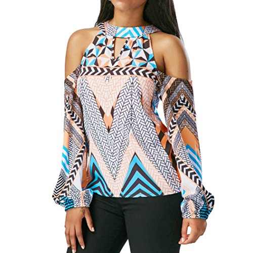 Preisvergleich Produktbild Damen Bluse Dasongff Damen Elegant Langarm Shirt Schulterfrei Oberteile Spitzenbluse Tunika Tops Beiläufige Bluse Lose Tops T-Shirt (M, Weiß-B)