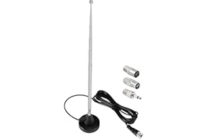 HIAOEY UKW Radioantenne Digitale Teleskopantenne für den Innenbereich mit Magnetfuß 3 m Verlängerungskabel für 75 Ohm DAB DAB+ FM Radio Tuner Stereo AV- HiFi-Empfänger