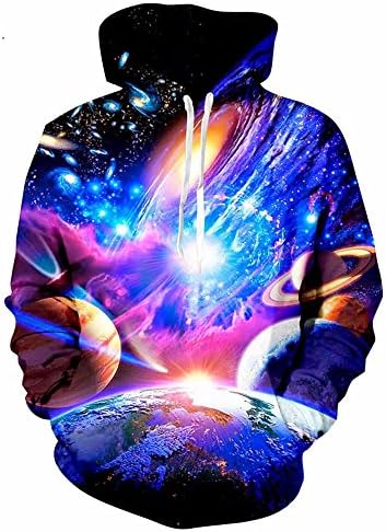 WDBAYXH Casual Space Galaxy 3D Print Sweatshirt Pullover Men Women Autumn Winter Long Sleeve Loose Sweatshirt Streetwear,L