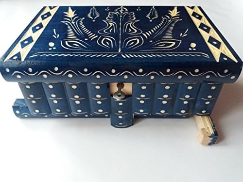 Huge puzzle box magic jewelry box premium treasure gift new very big box blue handmade mystery case carved wooden storage brain teaser