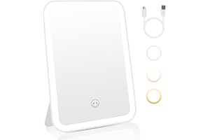CNMTCCO Specchio Trucco Con Luci, Specchio Trucco A 3 Colori, Specchio Con Luci, Ricaricabile E Facile Da Trasportare (20 * 13,5 Cm Bianco)