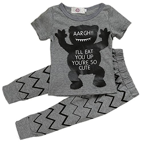 Zhuannian Unisex Baby Toddler Bowtie Bear T-Shirt and Trousers Set (12-18months, Grey)