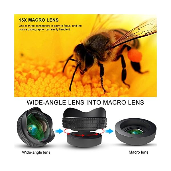 LUXSURE Professional iPhone Lens Lens Including 140º Wide Angle Camera Lens & 15x Macro Lens for IPhone7/7 Plus/6/6 Plus/5/5S/4/Android Phone/Samsung and Most Smartphone – Bild 3