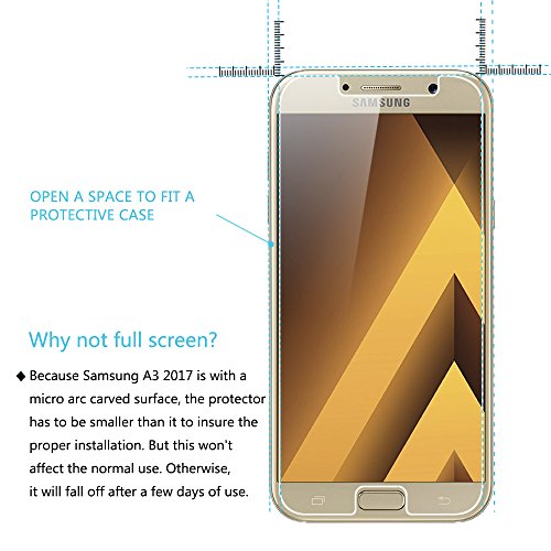 VIFLYKOO Samsung Galaxy A3 2017 Pellicola Protettiva 2-Pack Vetro Temperato 9H Premio di Protezione Schermo per Galaxy A3 2017 Smartphone Flim Protection (Nessuna Copertura Completa)