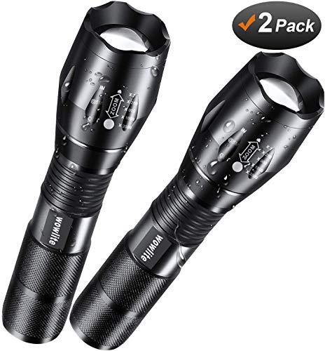 LED Linterna táctica de 5 modos, lumen alto, zoomable, resistente al agua,luz de mano - Lo mejor para acampar, senderismo, pasear con perros [2 PAQUETE]