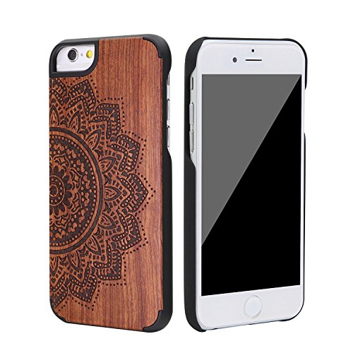 Motionjoy ® Bois de Rose/Bamboo+PC-Housse étui Coque Hybride en Bois Sculpté Réel Case pour Apple iPhone 6, iPhone 6s (4.7") (Mandala)