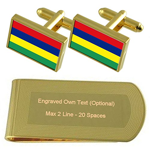 Preisvergleich Produktbild Mauritius Flagge Gold-Manschettenknöpfe Geldscheinklammer Gravur Geschenkset