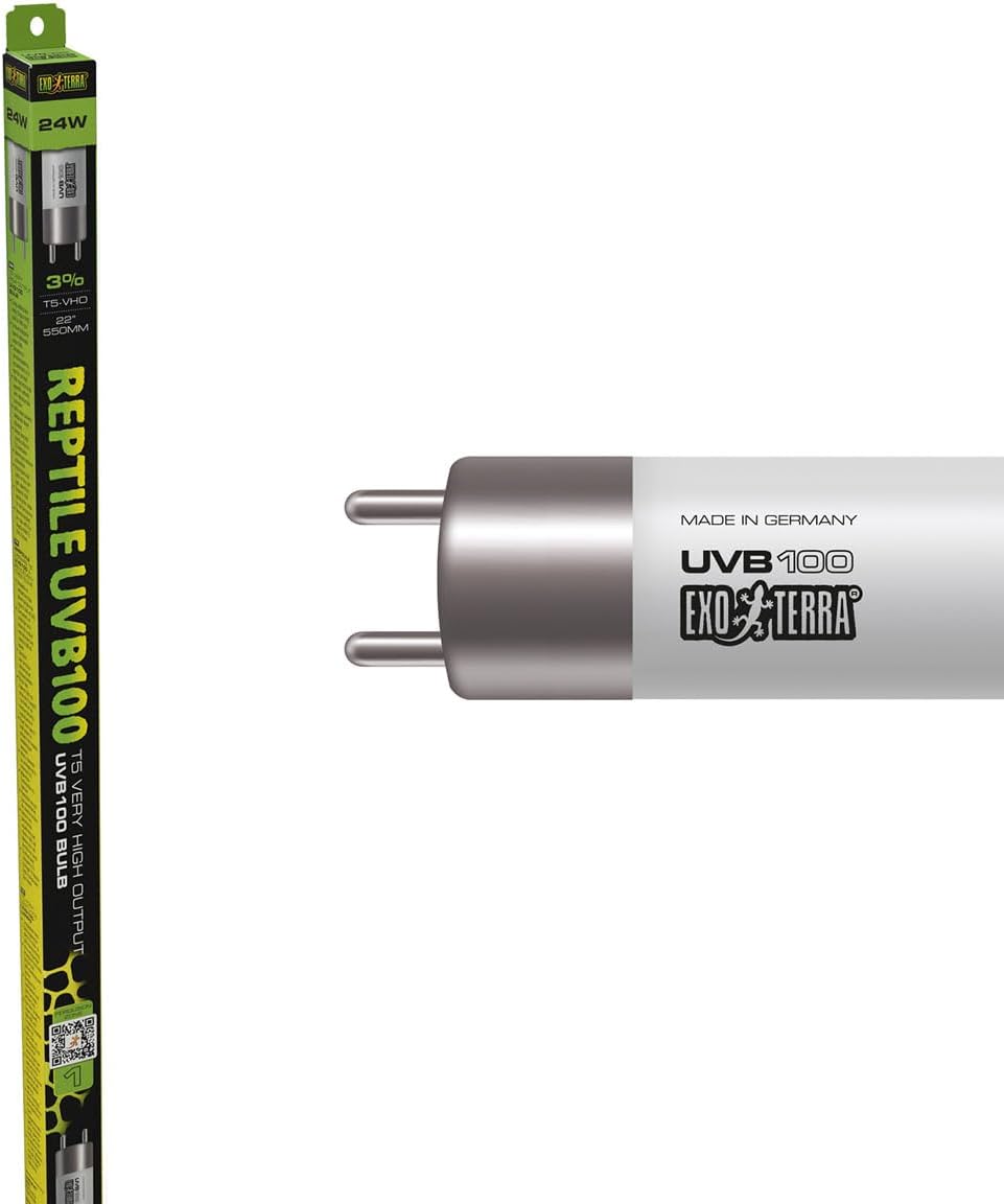 Exo Terra Reptile UVB100 T5 VHO Bulb 24W 22" – Very High Output Bulb for Reptiles, UVA/UVB Lighting for Terrariums, Supports Vitamin D3 & Calcium Absorption