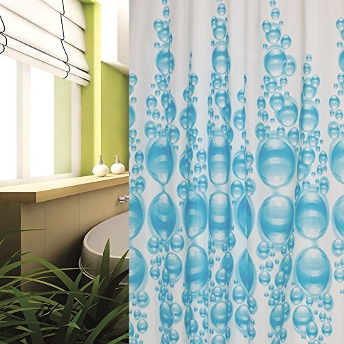 TEXTIL DUSCHVORHANG WEISS BLAU BUBBLES 240x180 cm INKL. RINGE 240 x 180! SHOWER CURTAIN BLUE!