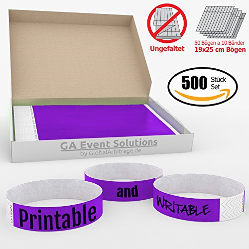 Pulseras Para Eventos GA Event Solution de Tyvek, Púrpura, 500 unidades