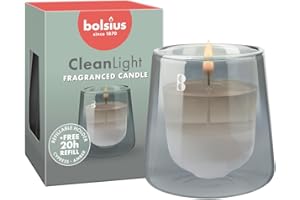 Bolsius - Set di avvio CleanLight - Candela profumata ricaricabile - Supporto e 1 ricarica - Grigio - Cypress & Amber - Tempo di combustione di 20 ore - Estratti naturali e cera vegana