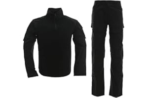 LANBAOSI Men's Tactical Suit Combat Shirt and Pants Set Long Sleeve Ripstop Multicam Airsoft Clothing Woodland BDU Hunting Military Uniform