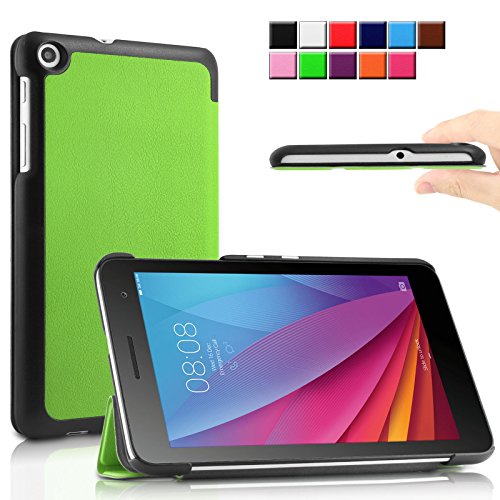 Infiland Huawei MediaPad T1-701W Hülle Case-Ultra Dünn Tri-Fold Muschel PU Leder Ultra Schlank Superleicht Ständer Shell Cover Schutzhülle Etui Tasche für Huawei MediaPad T1-701W 8GB (7.0 Zoll) Tablet-PC(Grün)