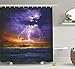 Produktbild BUZRL Lake House Decor Shower Curtain Set, Epic Lightning and Storm on The Sea Wave Horizon Bad Weather Atmosphere Home Decor, Bathroom Accessories, 60 * 72inchs Long, Purple Orange
