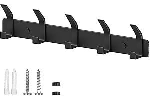 Benxdara Coat Hooks Wall Mounted Coat Rack with 5 Hooks, Rustproof Wall Hanger Clothes Hook Rail for Kitchen Bedroom and Entryway, Carbon Black