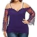 Produktbild Moonuy,Damen Bluse, 2018 Frühling, Sommer Damen Langarm Shirt Große Größe Schulterfrei T-Shirt Spitze Casual Tops Freizeit V-Ausschnitt Spitze Bandge Pullover (Lila, EU 38 / Asien L)