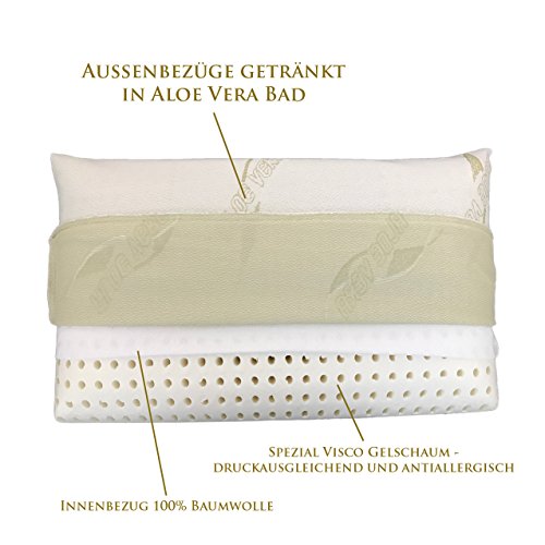 ALOE VERA SPEZIAL Orthopädisches HWS Nackenstützkissen 70×35 cm GRATIS 2 BEZÜGE in ALOE VERA getränkt. Aus druckausgleichendem Viscogelschaum Kopfkissen Wellness-Kissen Nacken-Kissen von Betten Jumbo - 2