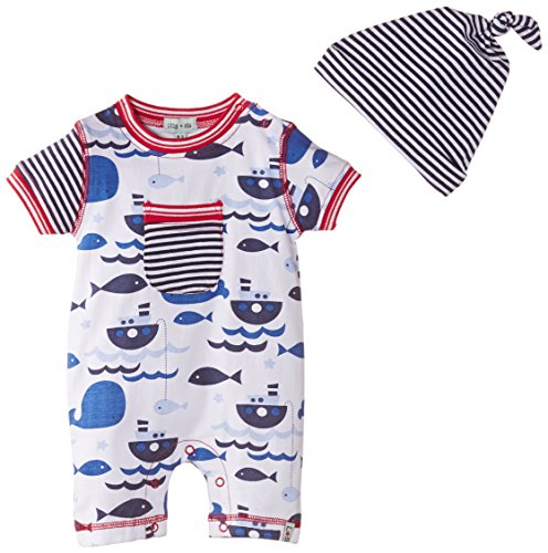 Lilly & Sid Baby-Boys Gone Fishing Hat Set Romper, Blue, 6-12 Months