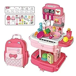 Mahadev Enterprise School Bag Packing Pretend Play Cooking Game Modern Children Kitchen Set Toy for Kids Girls Role Play Toys Kitchen Set Play Set Gift for Girls (School Bag Kitchen Set)