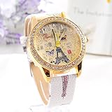 SSITG Damen Uhr design Paris Stil Turm Schmetterling PU Leder vintage Uhr Armbanduhr Geschenk Gift Watch