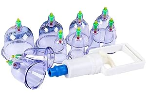 EGEN Professional Vacuum Cupping Therapy - 10 Vacuum Air Suction Cups with Pumping Handle,Chinese Medicine Pistol Equipment (10Pcs/Set)