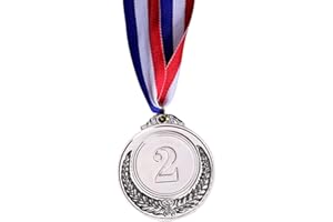 AZURAOKEY Medaglia premio for bambini vincitore premio distintivo premio gioco for bambini all'aforto giocattolo con nastro for feste sportive, scuole e giochi, competizioni e decorazioni (argento 2)