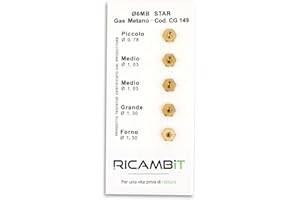 RICAMBIT Kit 5 Ugelli 6MB Gas Metano Universali per Cucine e Forni | Misure (Piccolo 0,78-2x Medio 1,03 - Grande 1,30 - Forno 1,30)
