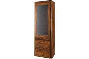 ‎MASSIVMOEBEL24.DE MASSIVMOEBEL24.DE Toronto Vitrine 70x145x40 Sheesham/Palisander Größen, Farbe:Dunkelbraun gewachst, Größe:70x40x202 cm (BxTxH)
