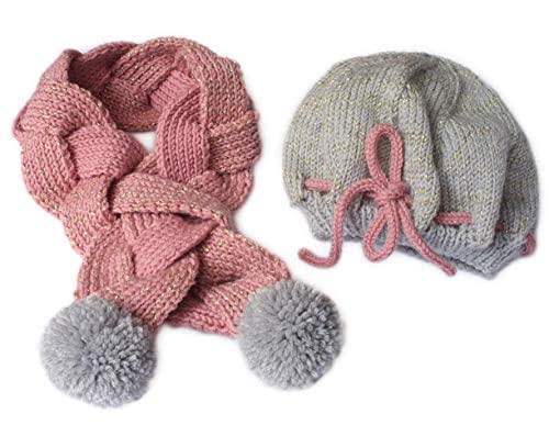 Sciarpa e cappello per bambina. Fatto a mano. Lana. Sciarpa. Cappello.  Cuffia. Grigio. Rosa. Oro. Sciarpa con pompom. 12 mesi. Accessori inverno.  Handmade. Made in Italy. Artigianato italiano : Amazon.it: Prodotti Handmade