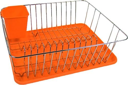 Dish Drainer Drying Shelf Rack with Cutlery Holder Organisation Shelf with Drip Tray Variety of Sizes and Designs (Design 10)
