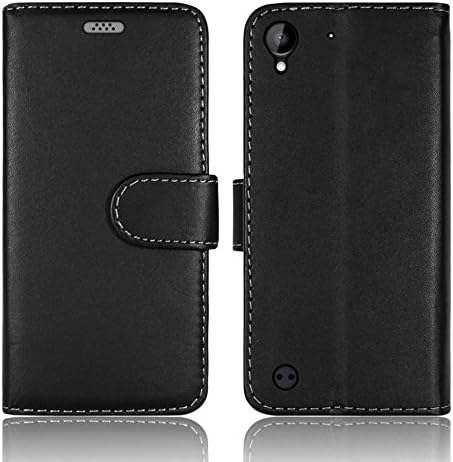 Mobile Gear FOR HTC DESIRE 530 PLAIN BLACK PLANE NOIR STYLISH PU LEATHER WALLET BOOK CARD CASH DEBIT CREDIT SLOT CASE COVER (DESIRE 530)