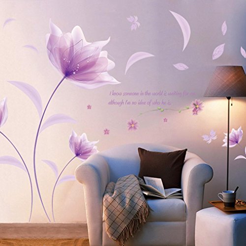 Saingace Wandaufkleber Wandtattoo Wandsticker,DIY lila Blumen Romantik Romantische Wärme TV Hintergrund Wand Dekoration abnehmbare Wandaufkleber