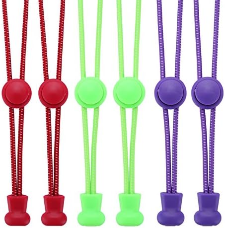 3 Pair No Tie Laces for Kids and Adults, Accevo Elastic Shoelace for Trainer Older Generation, Runners(Red, Purple, Fluorescent Green)