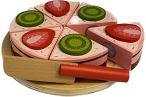 tanner DER KLEINE KAUFMANN TANNER Deco - Erdbeertorte zum Schneiden, Torte mit 6 Stücken, Zubehör für Kaufmannsladen, lebensmittelechtes Design, 0985.9