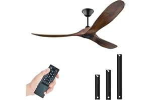 OUENGK 152 cm Ventilatore da soffitto com telecomando senza illuminazione silenzioso, 6 velocità, timer da1 a8 ore, motore DC, ventilatore a 3 ali in legno