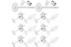SUNNYCLUE 1 Caja 900 Piezas 4 mm 304 Postes de Acero Inoxidable para Aretes Planos, Ajustes de Cabujón, Respaldos Redondos En Blanco, Hallazgos de Plata para Hacer Joyas y Pendientes