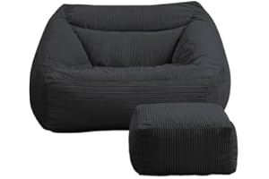 Home Deluxe - Poltrona a Sacco Cosy con Sgabello - Tessuto: Velluto a Coste, Colore: Antracite - Dimensioni: 100 x 88 x 80 cm, Inclusa l'imbottitura