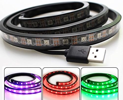 1m USB LED Strip Light WS 2812 60led 60IC Built-in Controller Changeable Color Waterproof Holiday Stage Outdoor Decoration Home Lighting Party Supplies (Black)