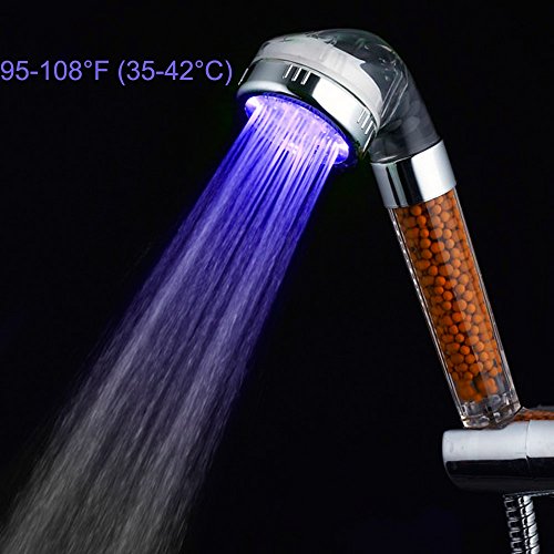 LED Duschkopf, HonestEast Duschlampe mit RGB 3-Farben automatisch geändert durch Temperatur Doppelte Filtration LED Spa Duschkopf Schlauch Wasser Badezimmer - 4