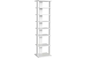 COSTWAY 7-Tier Shoe Rack, Freestanding Wooden Shoe Shelf Storage Stand, Single/Double Row Corner Shoes Organiser Unit for Home Hallway Entryway Closet (27 x 26 x 110cm, White)