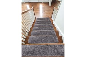 emmahome Shaggy Glitter Carpet Stair Treads NON-SLIP MACHINE WASHABLE Mats/Rugs, 22x67cm, 25mm Thickness -London (Grey, 13)