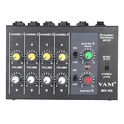 ammoon Ultra-compact Bas Bruits 8 Canaux Métal Mono Stéréo Audio Mixage avec Câble d'alimentation Adaptateur