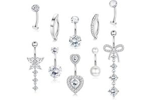 Adramata 10 szt. 14G Piercing do pępka ze stali chirurgicznej kolczyk do pępka hipoalergiczny kolczyk do pępka wisiorki do pępka z błyszczącym CZ kolczyk do pępka złoto srebro różowe