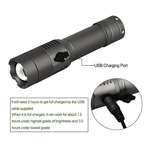 Taschenlampe VersionTech Einstellbare LED Handlampe, 18650 Akku, 1000 Lumen, 200m Effektiv Licht Reichweite, Wiederaufladbar Tragbar, Optimal für Haushalt, Camping, Angeln, Garage, Notfall, Stromausfall, Outdoor - 6