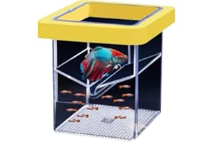 BEGONDIS Floating Fish Tank Breeder Box - Transparent Thickened Aquarium Isolation Box for Fish Breeding, Easy to Install and Space-Saving (Yellow)