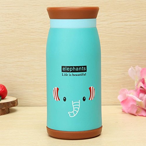 Preisvergleich Produktbild Gearmax® 350ml Edelstahl Cartoon Vakuum Isolierflasche Thermosflasche, Travel Mug Wasserflasche mit Kreative Kartoon (Blau Elefant)