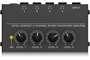 DigitalLife 4-Channel Stereo Headphone Amplifier with 4 x Audio Controller for Studio or Stage (6.35 Audio Interface, Metal)