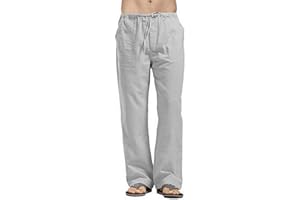 VANVENE Męskie lniane spodnie na co dzień luźne lekkie elastyczne talia letnie spodnie plażowe do jogi