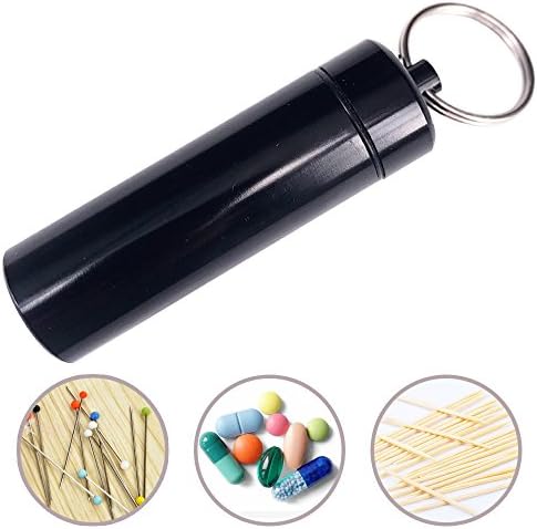 Jazzka Toothpicks Holder Box Pill Case Pocket Portable Waterproof with Key Ring Aluminium Alloy Outdoor Tool Silver … (black)